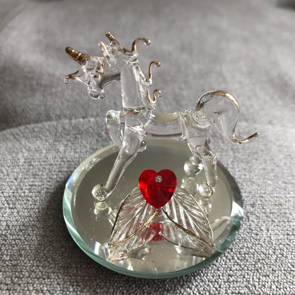 Elegant Glass Unicorn Figurine with Red Heart Accent